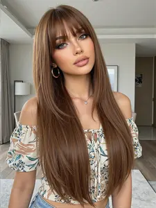 Women's Straight Wig with Bangs, 28 Inch Synthetic Natural Looking Hair Extension, Daily Use Fashion Accessory for Women, Synthetic Hair Wigs