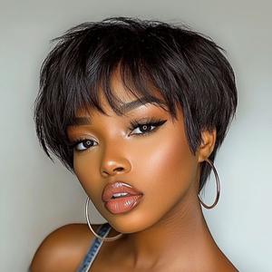 Nadula Pixie Cut Wigs for Black Women Glueless Pixie Cut Wig Human Hair Short Straight Wig Beginner Friendly Full Machine Human Hiar Wig Easy To Style Maintenance Summervibes TikTokShopStockUp