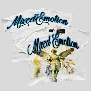 New Arrival RMIXED EMOTION Rhinestone-Studded T-Shirt, Angel and Skull Graphic Loose Crew Neck Cotton Tee, Trendy Streetwear Fashion Casual Top for Men Women