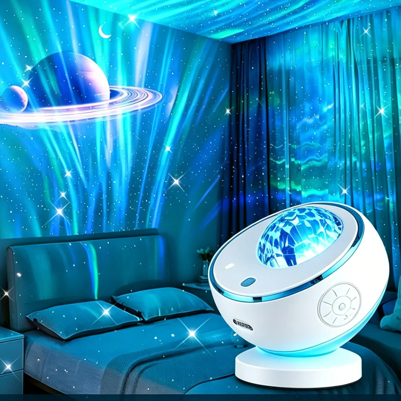 Aurora Galaxy Projector Sound Machine, White Noise Night Light with Bluetooth Speaker, Northern Lights Star Projector for Bedroom, Remote & Timer, Calming Sensory Light Gift for Teens