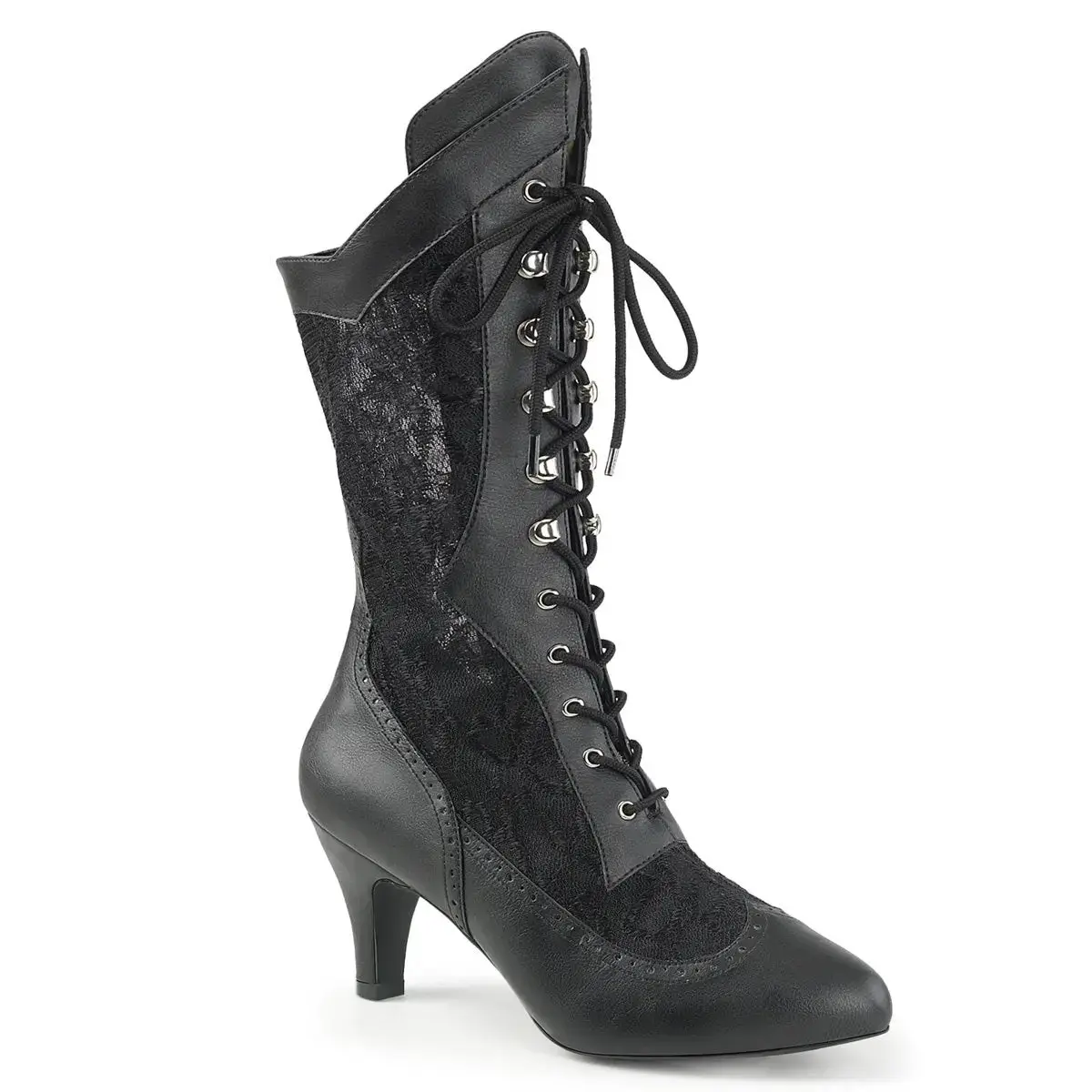 Pleaser Pink Label Divine-1050 Women's Calf High Boot Black Vegan Leather