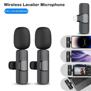 2-piece wireless lavalier microphone for iOS and Android phones, plug and play wireless microphone with noise cancelling mini microphone, used for video recording, interviews, podcasts, Vlogs, YouTube, Tiktok