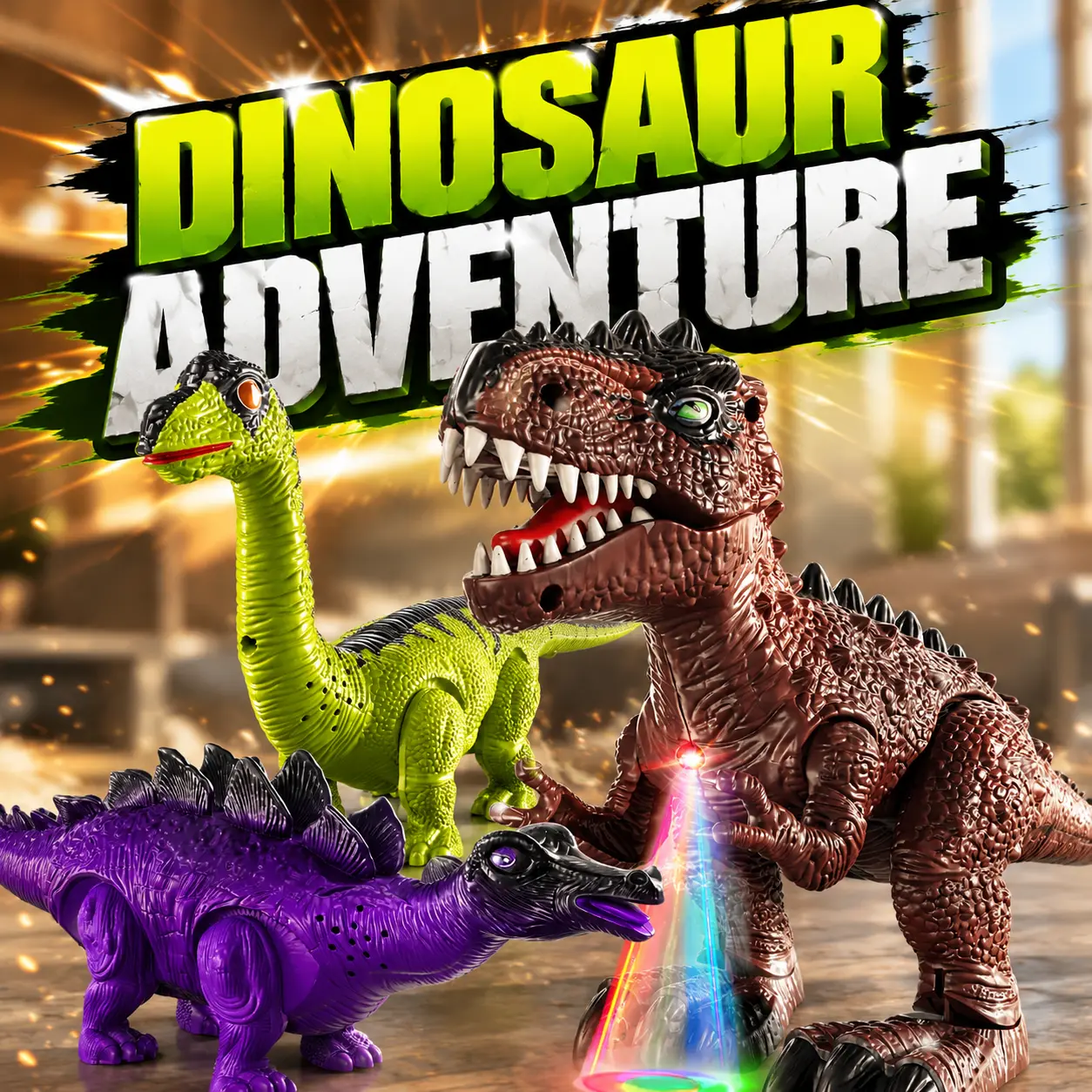 3 Pieces Electric Dinosaur Toys with Sound Light & Walking Effects, Sounds Running Function Realistic Tyrannosaurus Animal Toy Gifts for Dino Fan , Interactive Movable Dino Toyset,Electric Dinos Gifts