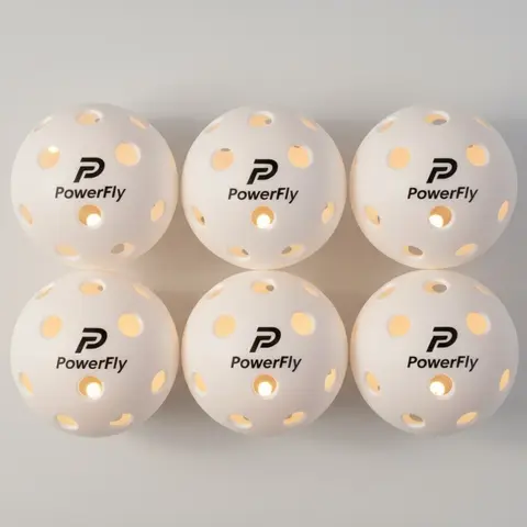 PowerFly Outdoor LED Pickleball Balls, High Visibility, 6 Pack (White)