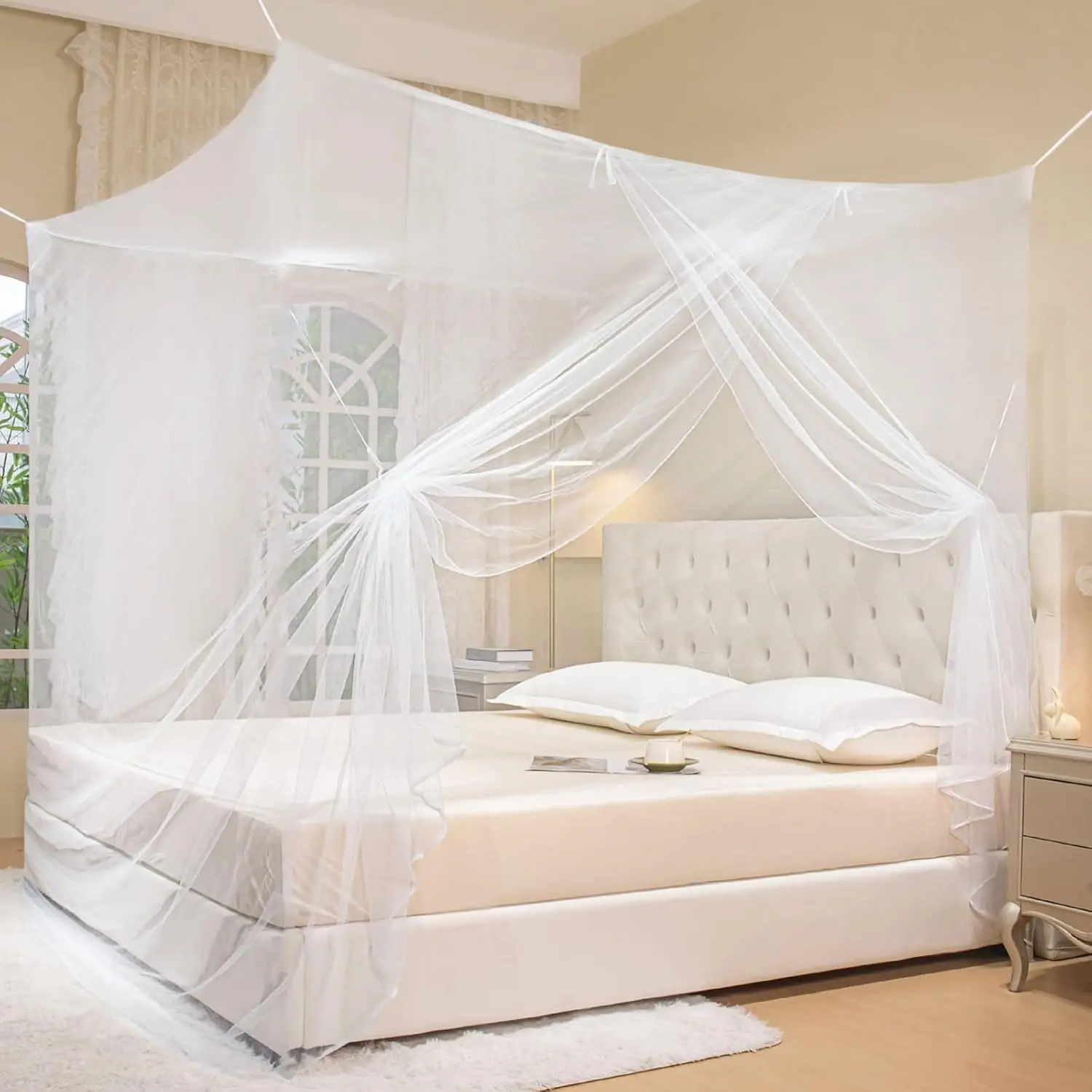 Net for Bed Mosquiteros Cameros para Cuba One Side Opening White Bed Netting for Bedroom Camping Travel (L79 X W79 X H75 Inch)