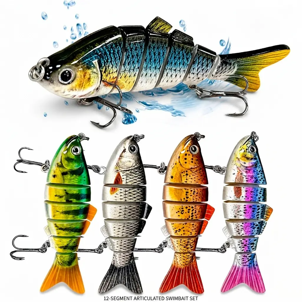 9in 0.56oz Fishing Lures Set Multi Jointed Hard Bait Bionic Torpedo Swimbait Sinking Lifelike Lure for Freshwater Saltwater Outdoor Fishing Equipment for Beginners