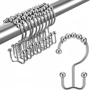 LMMAKE Rust-Resistant Shower Curtain Hooks 12Pcs Premium Metal Double Glide Rings for Smooth Curtain Movement Anti-Rust Anti-Corrosion Stainless Steel Durable Retro Design Thick 304 Steel