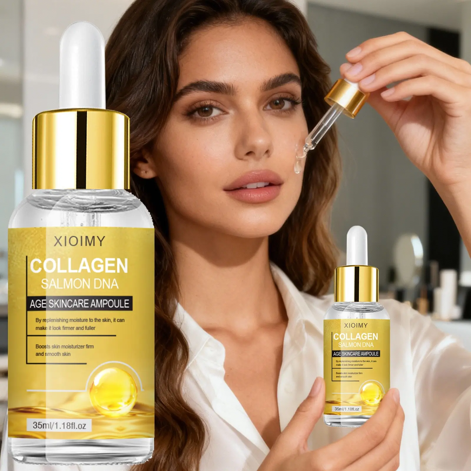 35ML Collagen and Salmon Dna Face Serum, Collagen Moisture Serum, Deeply Nourishing, Smooth, Hydrating and Moisturizing, Suitable for All Skin Types, Facial Care, Collagen Ampoule