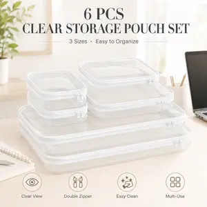 6 Pack Clear Hard Shell Zipper Case 2 Small 2 Medium 2 Large See Through Hard Plastic Organizer Pouches for Travel Crush Resistant Storage Mini Box