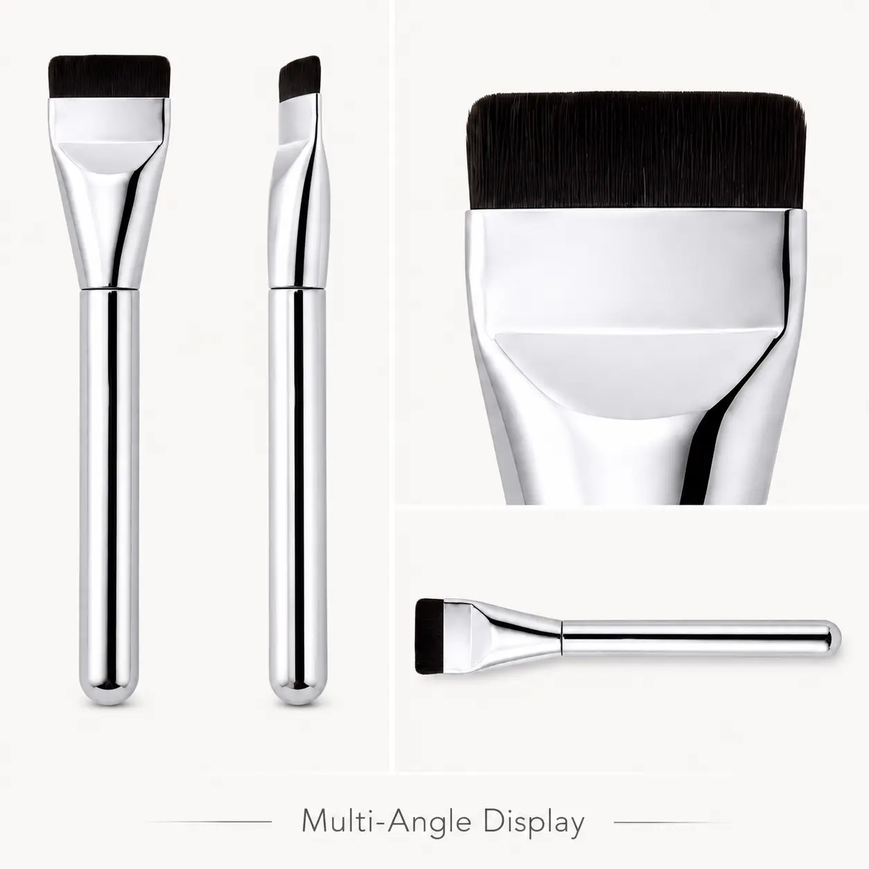 Angled Tip Flat Foundation Brush with Dense Bristles and Silver Metal Handle - Smooth Blend for Liquid, Cream Foundation Application