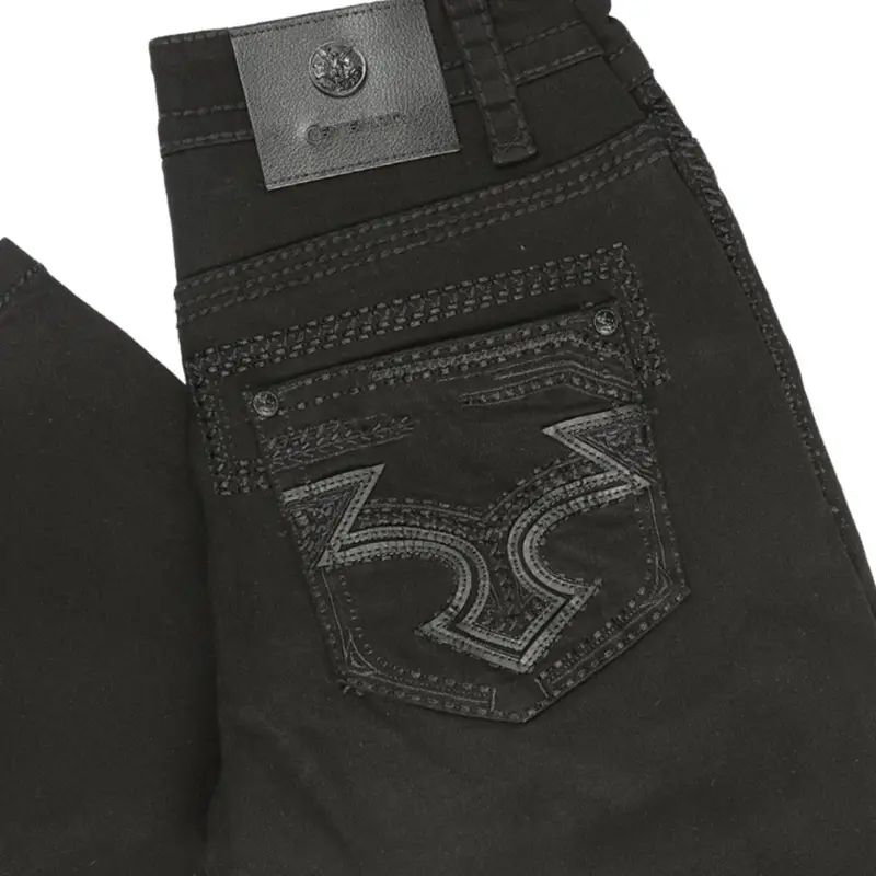 Centenario Men's Black Denim with Dark Embroidered Details