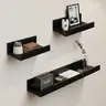 Spaco Black 23.6in MDF Maple 3-Piece Corner Hanging Floating Shelf Set - Invisible Brackets, Wall Mount Design, Decorative Durable Multifunctional Organizer, House Decor, Room Decor, Space-Saving Home Supply for Bedroom