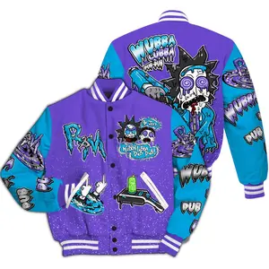 Varsity Jacket To Match Retro Aqua 8s Wubba Rick Drip All Over Print High-Grade Polyester Custom Baseball Jacket with Snap Closure & Elastic Details
