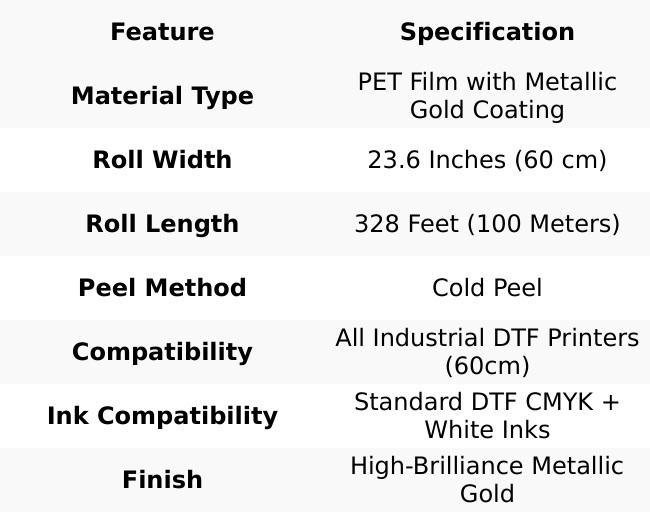 Gold DTF Film - 23.6" x 328'