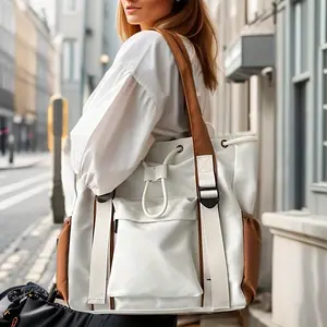 1pc Large Capacity Nylon Tote Handbag for Women Black White Brown Patchwork Shoulder Bag Casual Travel Shopping Purses Student Bags