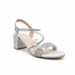 Silver Rhinestone Butterfly Block Heel Sandals – Elegant Dress Heels for Weddings, Quinceañeras & Parties