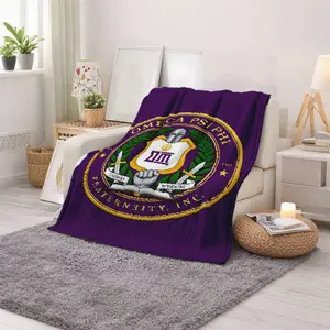 Omega Psi Phi Fraternity Purple Emblem Printed Fleece Blanket Soft Warm Throw for Home Living Room Bedroom Use Gift for Graduation Ceremony Birthday Holiday and Special Occasions Perfect for Fraternity Members and College Students