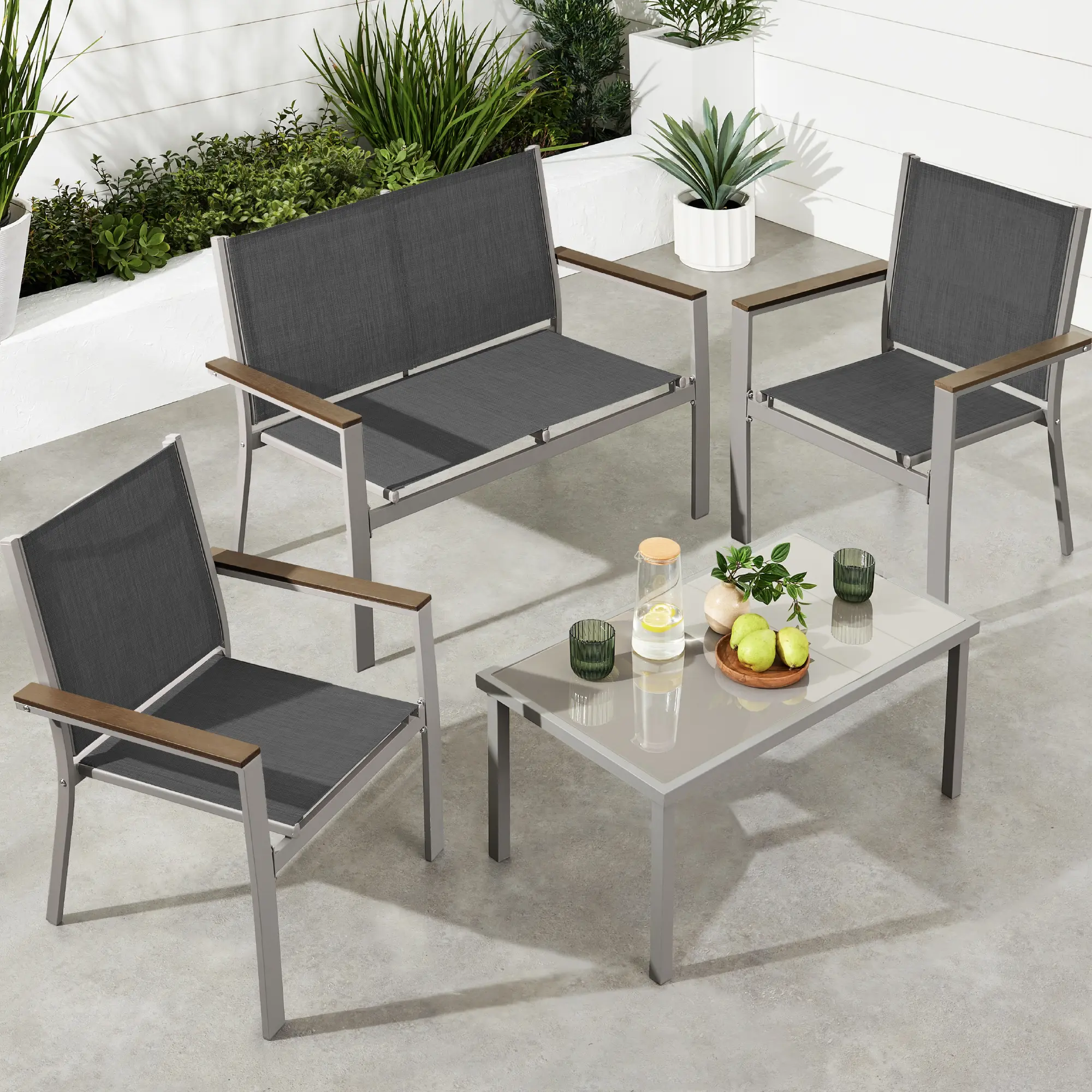 Best Choice Products 4-Piece Outdoor Textilene Patio Conversation Furniture Set w/ Loveseat, Table Best Choice Products 4-Piece Outdoor Textilene Patio Conversation Furniture Set w/ Loveseat, Table