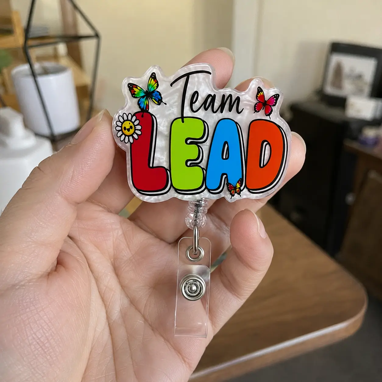 Badge Reels for Team Leaders, Cute Team Lead Colorful Acrylic ID Holder, Retractable Clip Nurse Retail Manager Gift