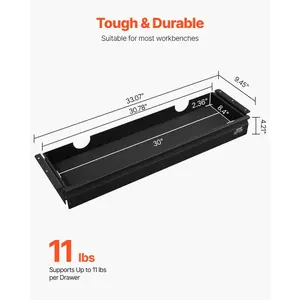 VEVOR 33 Wide Under Desk Drawer Slide Out, Under Desk Mounted Pull-out Drawer Attachment, Hidden Desktop Storage Organizer, Under Table Pencil Drawer for office Home Sit Stand Workstation, 33x9x4 in