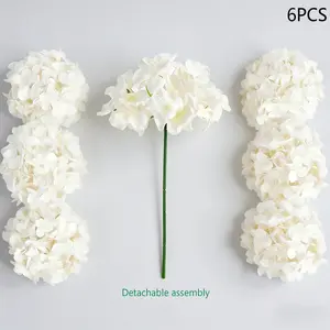 6Pcs White Artificial Hydrangea, Detachable Stems, Realistic Silk Blooms Bridal Bouquet Filler Wedding Home Decor Party Funeral Memorial Table Centerpieces DIY Floral Supplies