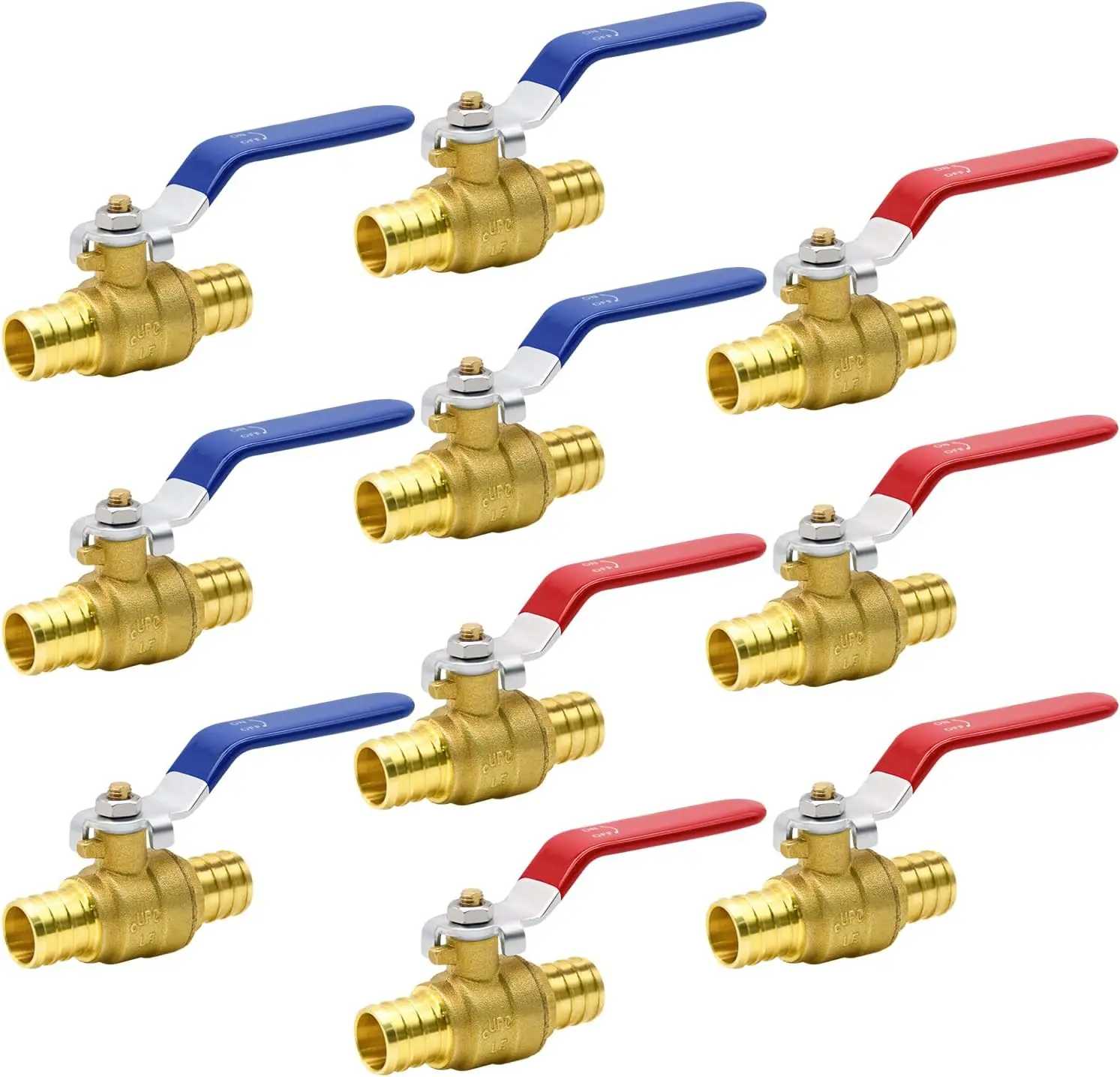 3/4-in Lead-Free Residential Brass Full Port Shut-Off Ball Valve, PEX Barb Fittings for Both Ends of PEX Tubing, 125 psi at 23 °C Hot & Cold Water Stop (10 Pcs), Dishwashers