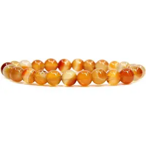 Natural Orange Red Agate Gemstone 8mm Round Beads Stretch Bracelet 7 Inch Unisex