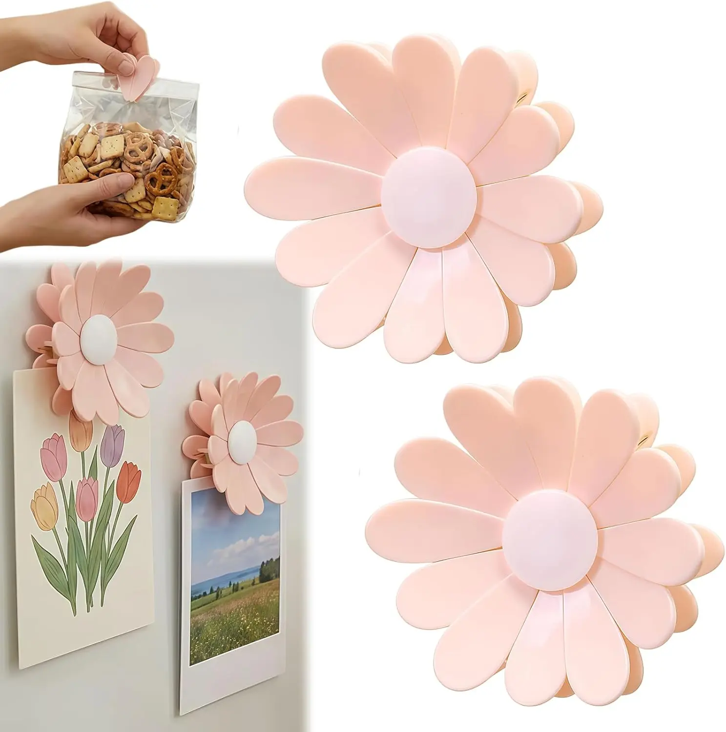 Cherry-Shaped Magnetic Food Clip & Fridge Magnet,6-in-1 Magnetic Cherry Blossom Clips,Cute Flower Pink Bag Set,1 Flower 6 Clips for Organizer,Kitchen,Office