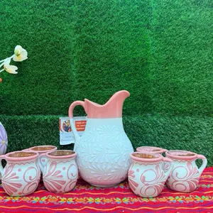 Relieve Pitcher Color Boca Rosa Set Mug Rosa.