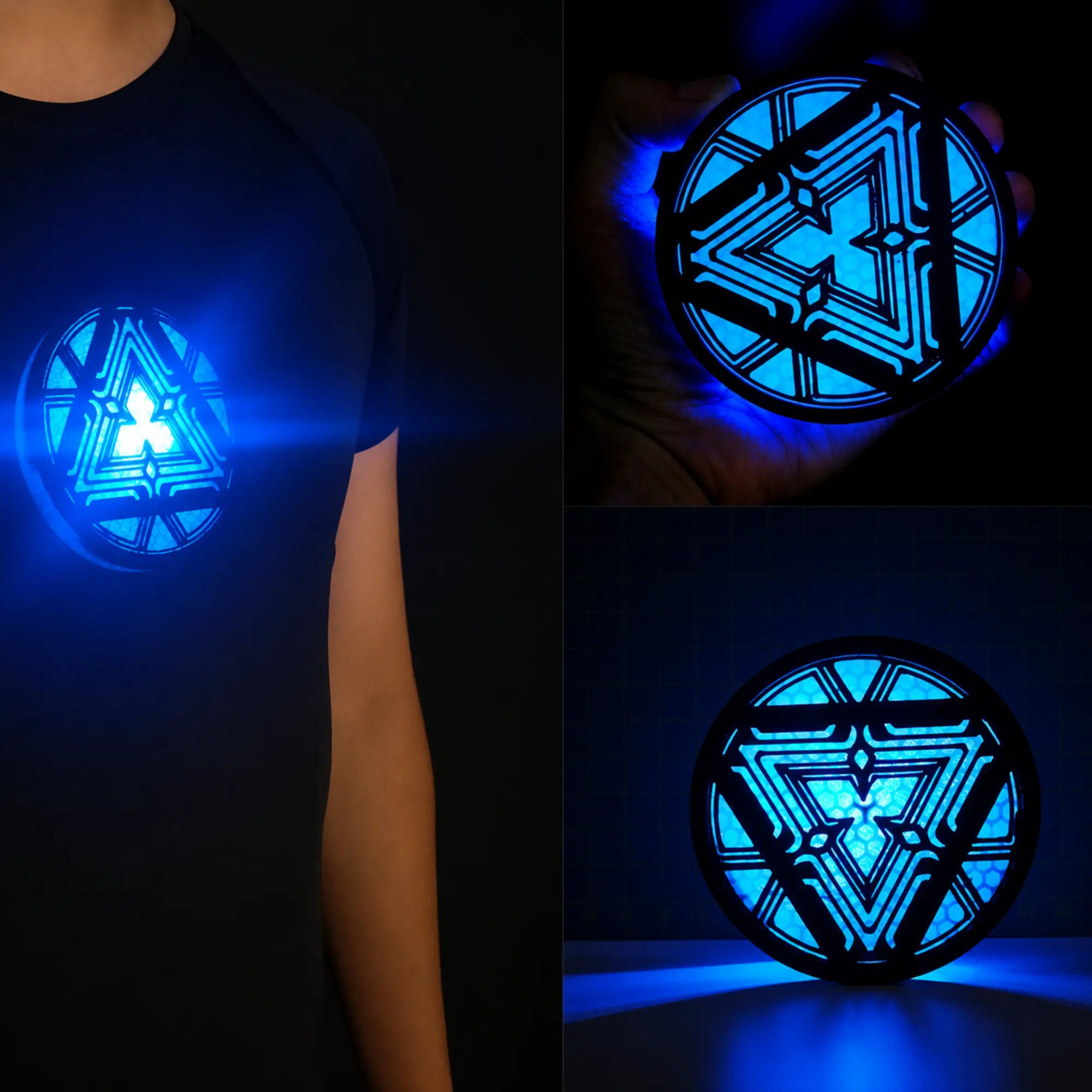 3D Printed Arc Reactor LED Chest Light with 5 Faceplate Designs, Wearable Sci-Fi Cosplay Prop, Elastic Strap, CR2032 Battery Not Included  Copy Title