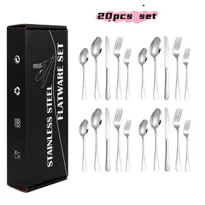 20-Piece Silverware Set, Stainless Steel, Suitable for 4 People, Includes Knife, Fork, Spoon, Mirror Finish, Dishwasher Safe