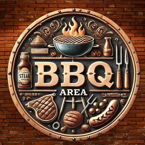 Vintage Round BBQ Area Sign, Rustic Outdoor Wall Art for Farmhouse, Garage & Patio Decor, Perfect for Garden and BBQ Enthusiasts