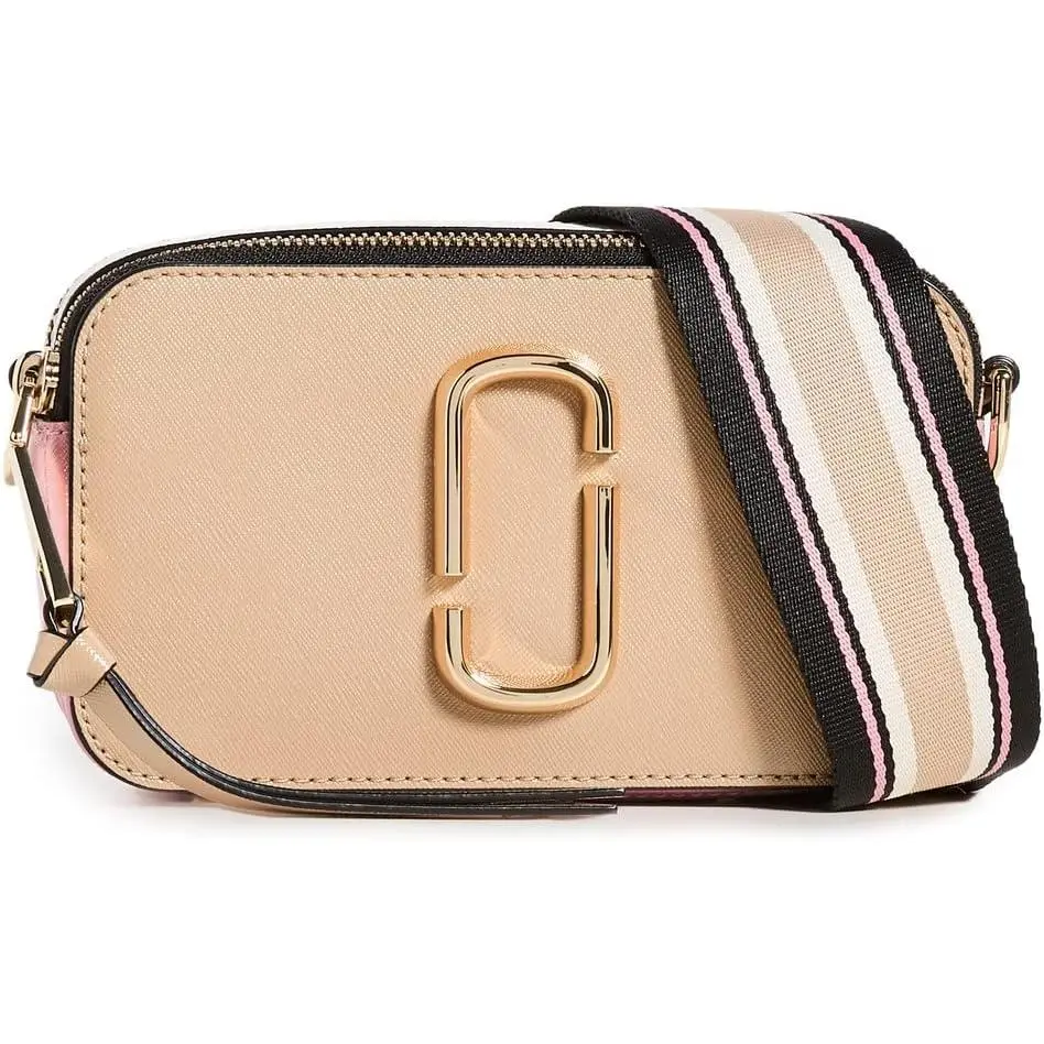 MARC JACOBS Women's The Snapshot Colorblock Saffiano Leather Crossbody Bag with Adjustable Strap and Zip Closure, New Sandcastle Multi, One Size