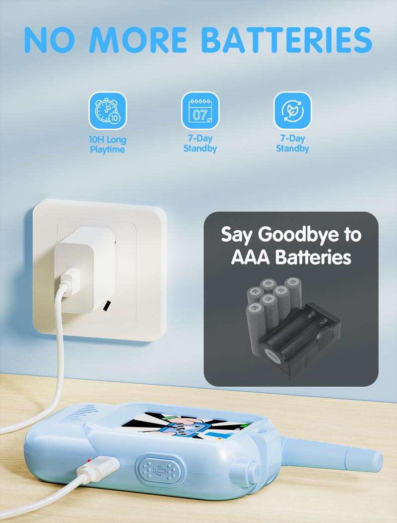 【 Fabeto】  Kids Video Walkie Talkies Toys 2 Pack Long Range Communication with Camera Ideal for 3-12 Year Olds Colorful Audio for Outdoor Indoor Play Holiday Christmas Gifts