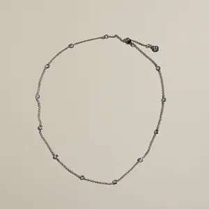 Silver CZ Delicate Saturn Chain Necklace