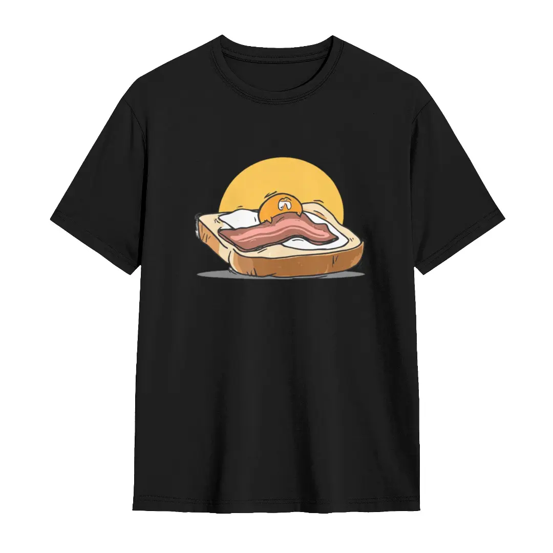 KEMJKVG Menswear Men's Cotton Round Neck Shortsleeve T-Shirt - Casual Streetwear Top with Egg & Bacon Toast Print, S-5XL Foodie Tee sohochic