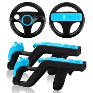 2 Racing wii Steering Wheels And 2 wii Zapper Light   Wii Accessories, Compatible With  Wii/Wii U Remote and Nunchuck (Black)