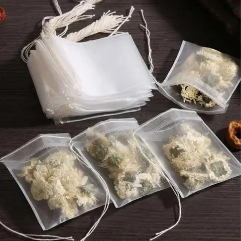 100pcs Non-woven Fabric Disposable Tea Filter Bag, Clear Drawstring Tea Bag, Empty Infuser Bags For Coffee, Spice, Herbs