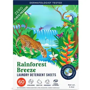 Detergent Sheets - Rainforest Breeze Scented (60 Loads) -   Detergent Sheets, , No Plastic Jugs or  - Based in the
