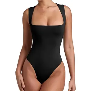 Angerella Women’s Sexy Sleeveless Square Neck Double Lined Basic Bodysuit Tank Tops