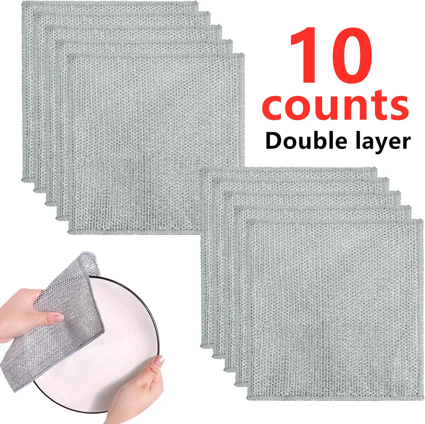 10PCS Synthetic Polyester Non-Scratch Steel Wool Dishcloth Cleaning Bundle - Durable, Reusable Pads for Kitchen, Sink Home Cleaning Supplies