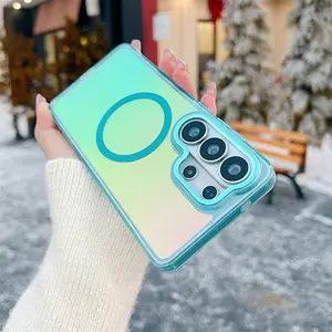 Case For Samsung S26 S25 Plus S26 Ultra A17 A37 A57 A55 A16 A36 A56 5G Smartphone Colorful Laser Magnetic Wireless Charging Protective Shockproof Cover
