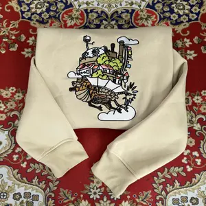 Everything's Ghibli Studio Accessories Store - Howls Moving Castle Embroidered Sweatshirt, Magical Castle Embroidered Hoodie, Fantasy Anime Inspired