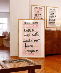 Chef Was Cute Would Eat Here Again Sign Black White Kitchen Decor Retro Guest Check Poster Funny Cooking Gifts For Chef Baker Gift Poster No Frame 