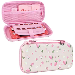 X-SBB09    Switch Lite OLED Case Carrying Case- for Nintendo Switch Accessories with Detachable Shoulder Strap,Hard Shell Protective Cover Travel Bag with 10 Game Card Slots,for Girls Cute Strawberry Pink