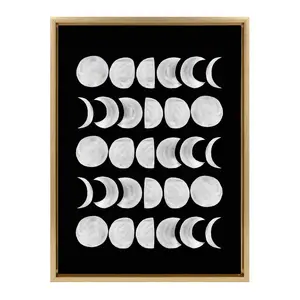 Sylvie 901 Moon Phases White on Black Framed Canvas by Teju Reval of SnazzyHues