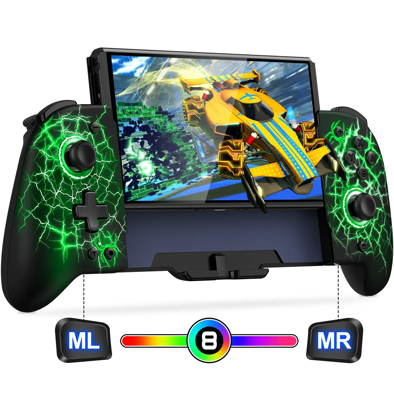 Hall Effect Joystick Switch-Controller for Nintendo Switch/OLED,One-Piece-Joypad-Controller Replacement for Wireless Switch Joycon Controller with 9 Color Lights, Ergonomic Handheld Mode/Programmable