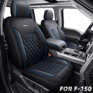Waterproof Faux Leather Seat Covers Full Set for Ford F150 2015-2026 SuperCrew & F250 F350 F450 2017-2026 Crew Cab, Compatible with XL XLT Lariat King Ranch, Blue Interior Truck Accessories Car Seat Protectors Auto Seat Protectors
