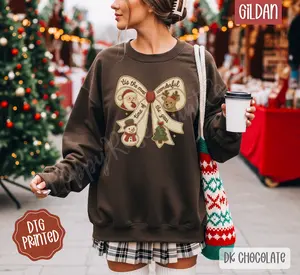 Most Wonderful Time Bow Sweatshirt, Trendy Women's Christmas Crewneck