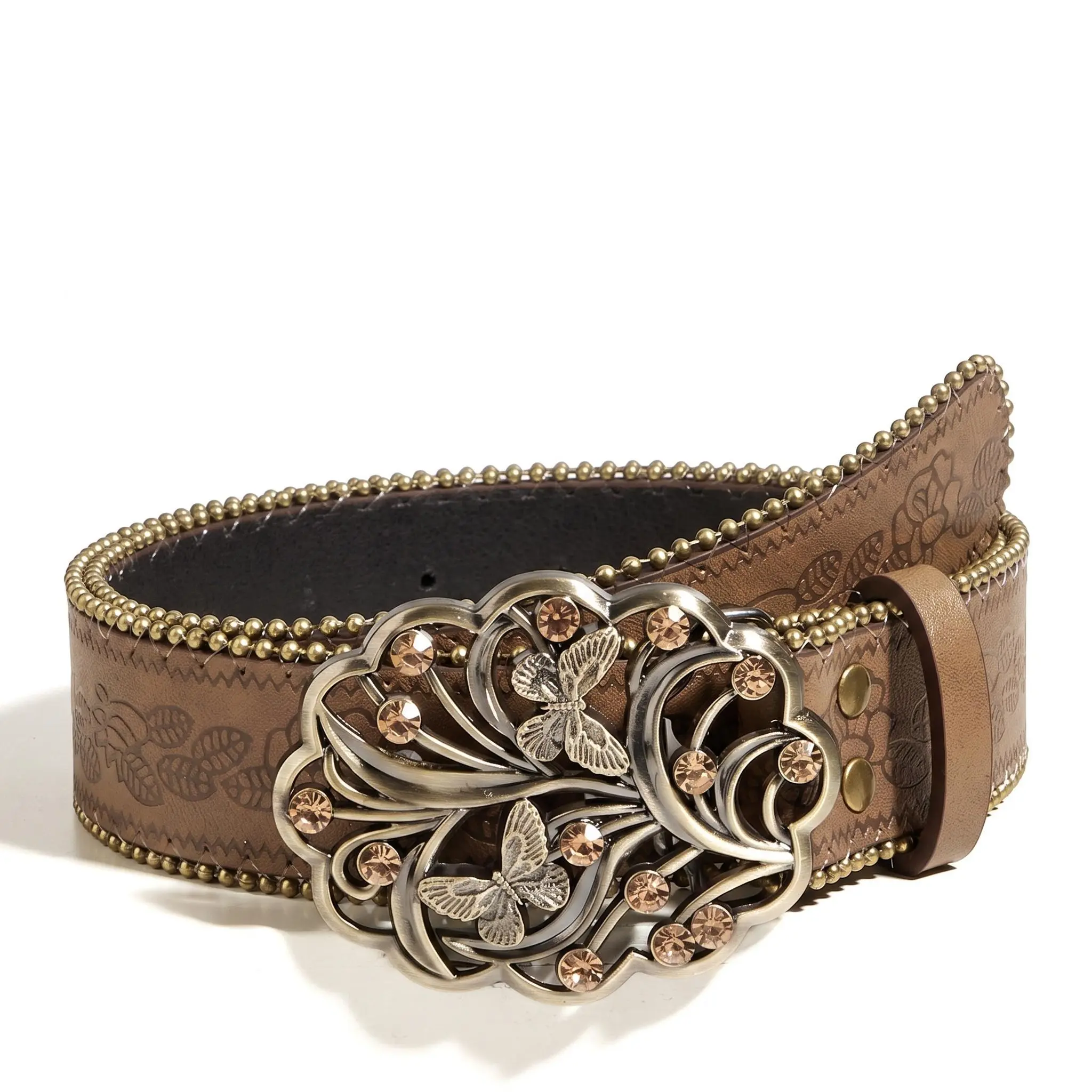 Vintage Bronze Butterfly Embossed Punk Waist Belt, Casual PU Leather Waistband Adopted Snap Button Design, Classic Hip-hop Alternative Fashion, All-match Daily Ornament, Ideal For Denim Outfits, Urban Street Shooting, Music Festivals And Leisure Matching